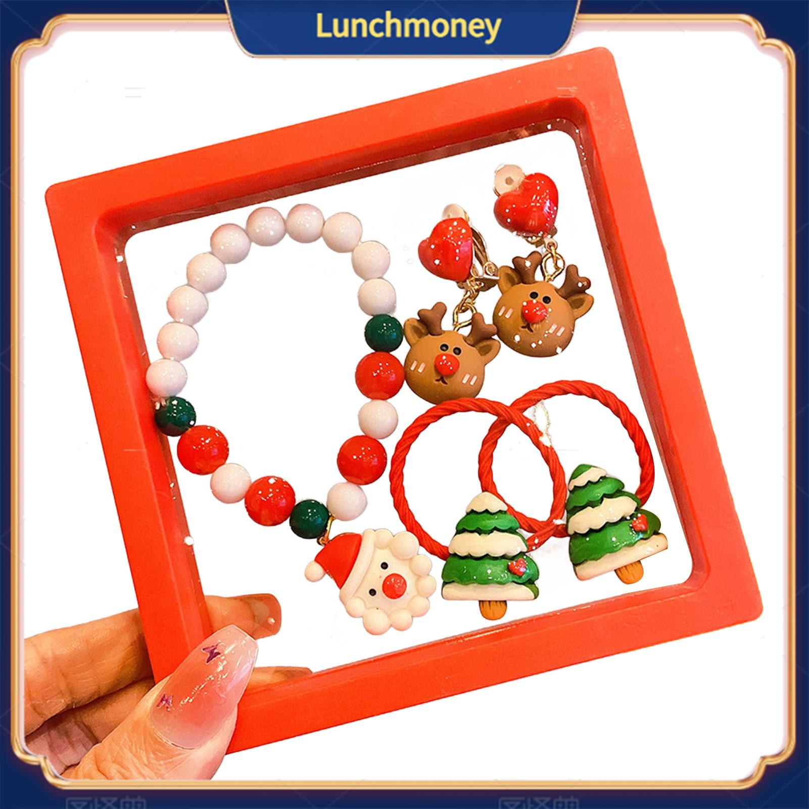 Tiệc giáng sinh Phụ Kiện Co Giãn Vòng tay giáng sinh 5Pcs Vòng tay giáng sinh Bộ Bông tai Handmade Trẻ Em chàng hạt nhiều màu tuần lộc của Santa Cây trang sức quyến rũ Món Quà Kỳ Nghỉ