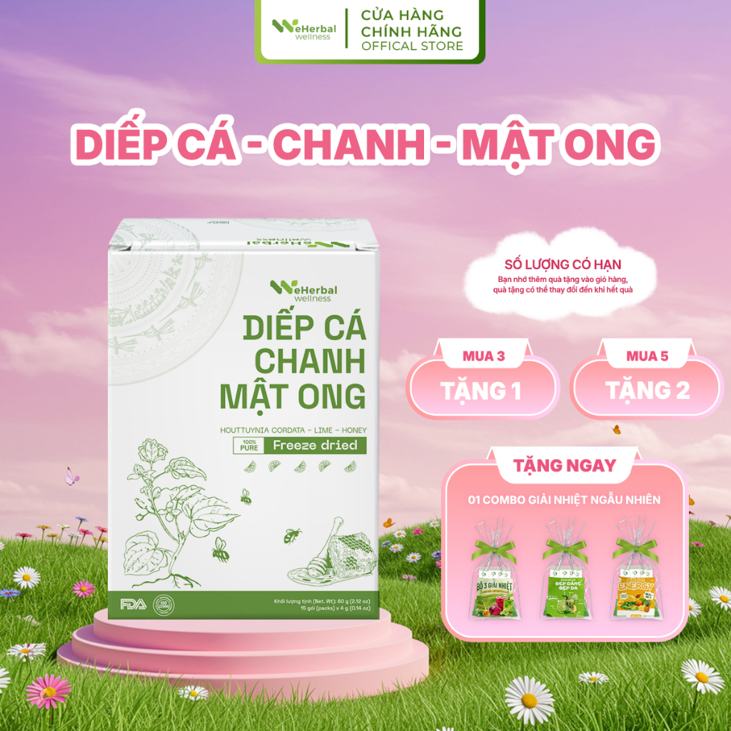 Bột Rau Diếp Cá Chanh Mật Ong Eherbal Wellness (Hộp 60g | 15 gói x 4g)