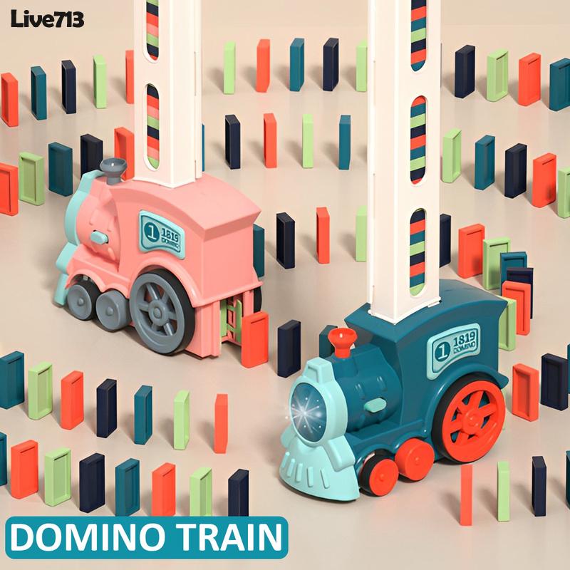 Live713 80pcs Domino Bộ xe lửa Vui Vẻ Dominos Train Blocks Set Với Ánh