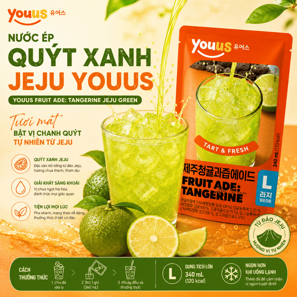 Nước Quýt Xanh Jeju Youus - Youus Fruit Ade Jeju Green Tangerine