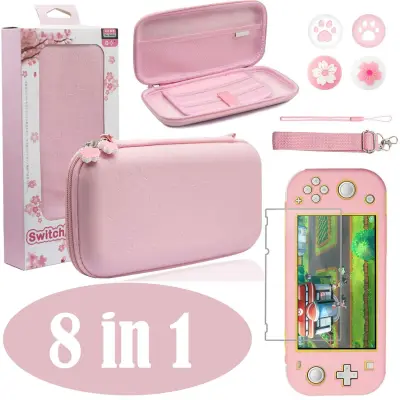 Pink Carrying Case Kit for Nintendo Switch Lite Console Cover Pouch Glass Screen Protector Thumb Stick Grips Travel Accessories