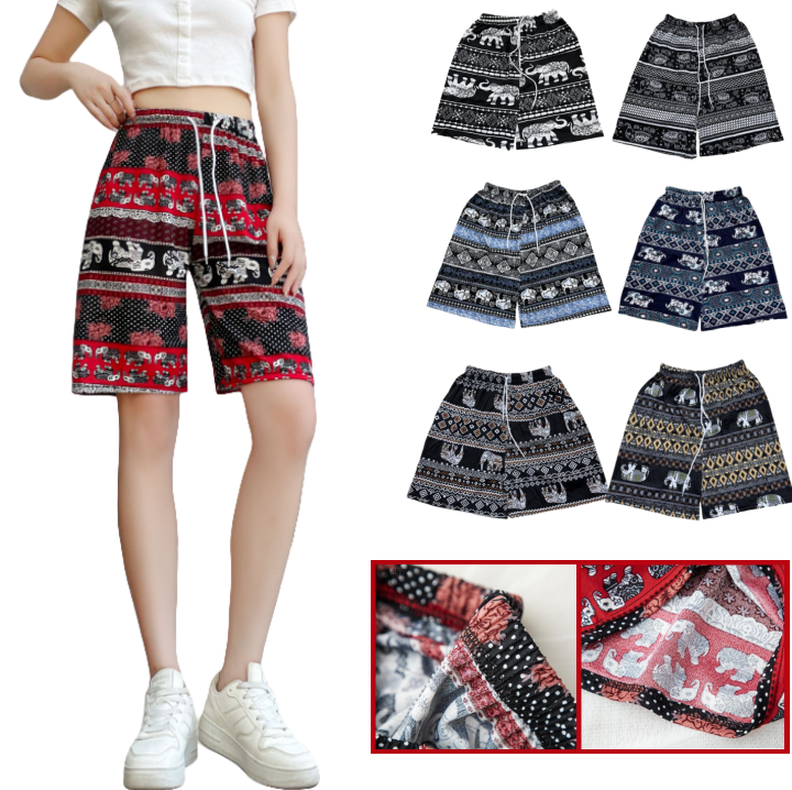Women's Sleeping Pants Summer New Thai Elephant Pants Five Quarter Casual Pants Cool And Breathable Shorts Large Beach Pants Loose Casual Home Clothing ราคา 39 บาท*ส่งฟรี