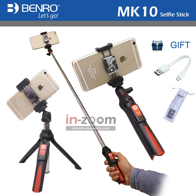 Benro Mk10 Cầm Tay Máy Tính Để Bàn 4 Trong 1 gậy hỗ trợ tự chụp ảnh có thể kéo dài ra Sống Chủ từ xa Bluetooth Điều Khiển Cho Gopro Huiwei Mi Điện Thoại