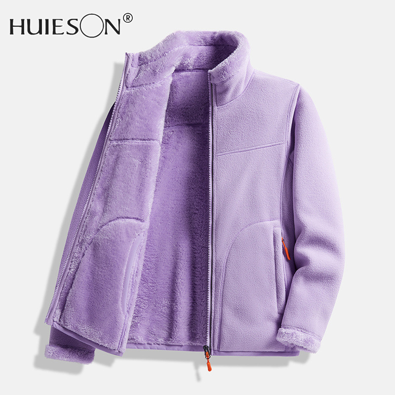HUIESON áo khoác Jacket Lông Cừu lạc đà, Áo khoác nữ, áo nỉ, áo hai dùng một bên, Áo Hoodie san hô lông cừu dày, áo cardigan