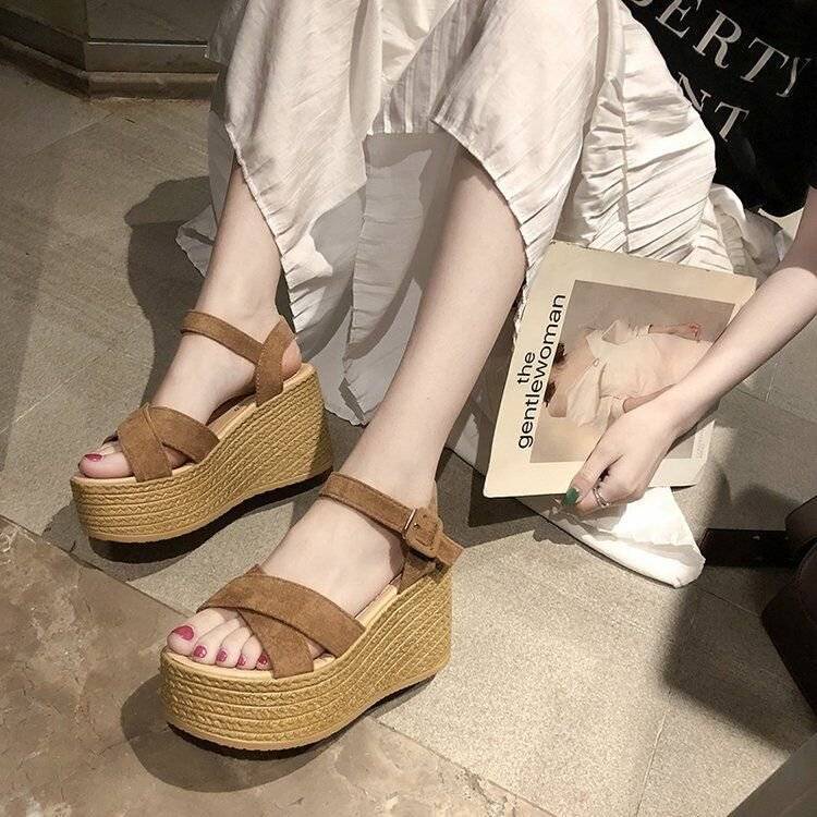 Giày cao gót nữ : Giày Sandal Da Lộn Đế Xuồng Màu Sắc Thời Trang Cho Nữ