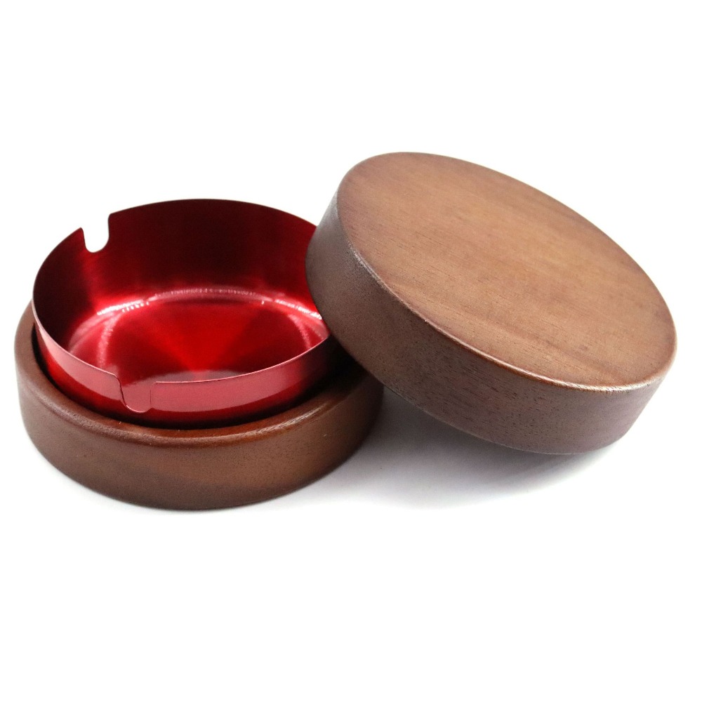 LULU Stainless Steel Liner Wooden Ashtray Wood With Lid Windproof Ashtray Simple Ashtray With Lid Home Decor