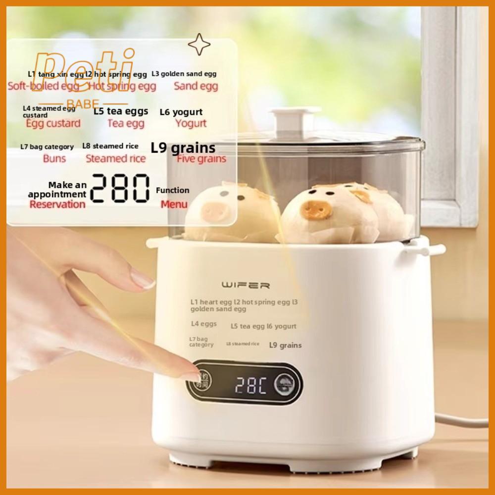 PETIBABE Công suất 300W Nồi luộc trứng điện 2 lớp Chức năng 9 trong 1 Nồi hấp trứng sữa Đa chức năng Máy ăn sáng