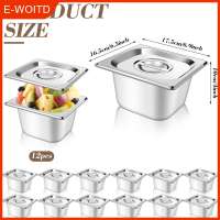 【E-WOITD】 12 Set 1 6 Size Stainless Steel Hotel Pans With Lids 4  Deep Steam Table Pan Food Pan Lid With Handled Catering Food Storage Met