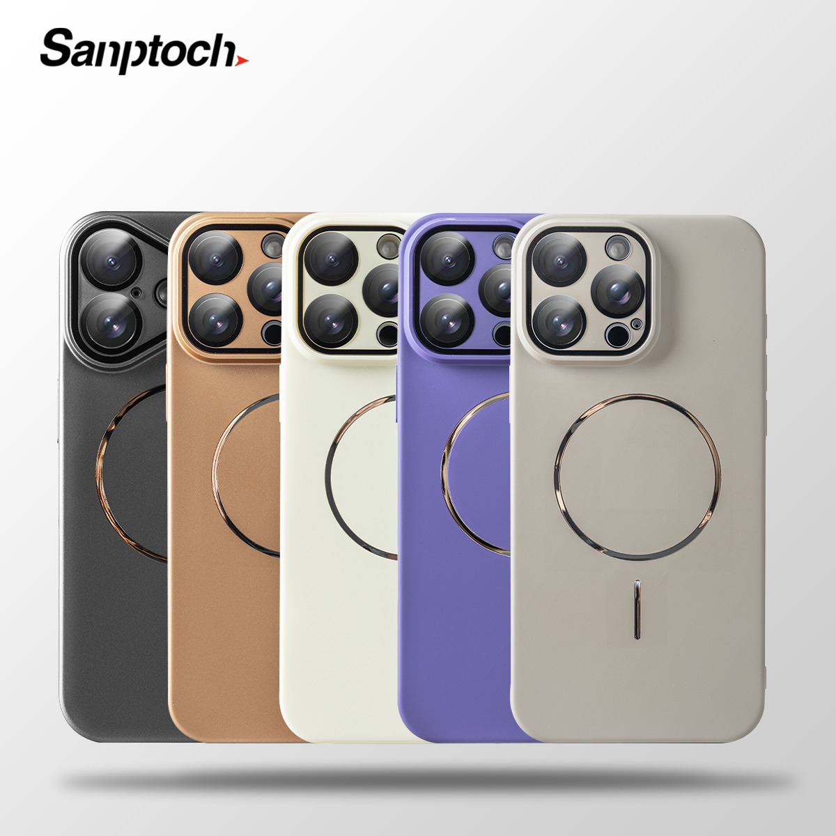 Sanptoch Vỏ kính thân thiện với da mờ vỏ điện thoại cho iPhone 16/15/14/13 Pro Max chống dấu vân tay tích hợp tấm dán bảo vệ ống kính kính cho iPhone 16 Pro Max siêu mỏng vỏ bảo vệ chống sốc