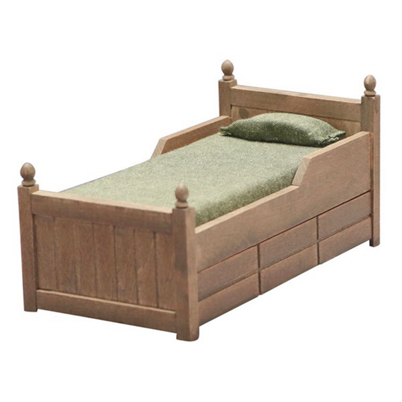 1:12 Mini Queen Bed with Bedding and Drawers - 