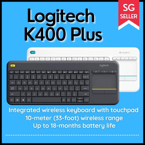 Logitech Wireless Touch Keyboard K400 Plus with Built-In Touchpad for Internet-Connected TVs, Black and White Singapore