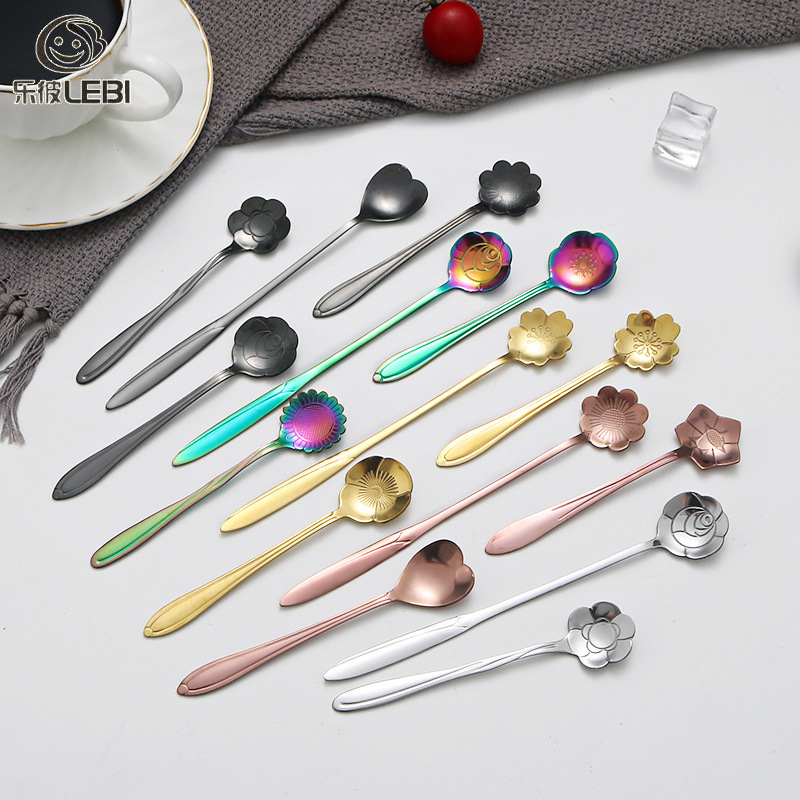 Stainless steel cherry blossom spoon creative flower spoon coffee mixing spoon dessert spoon bird's nest spoon gold souvenir spoon ราคา 31 บาท*ส่งฟรี
