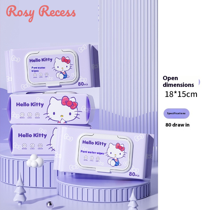 แท็บเล็ต สมาร์ทแท็บเล็ต อุปกรณ์มือถือและแท็บเล็ต Rosy Recess ผ้าเช็ดทำความสะอาดแบบเปียก Hello Kitty Baby ทำความสะอาดมือและปากอย่างอ่อนโยน