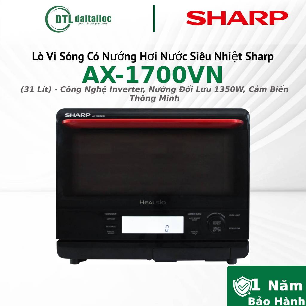 Lò Vi Sóng Có Nướng Hơi Nước Siêu Nhiệt Sharp AX-1700VN (31 Lít) - CN Inverter / Chính Hãng / Bảo Hành 12 Tháng