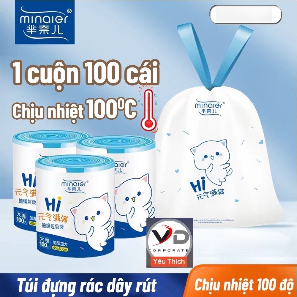 Túi Đựng Rác Có Dây Kéo  CUỘN 100 TÚI RÁC TỰ HUỶ SINH HỌC MINAIER