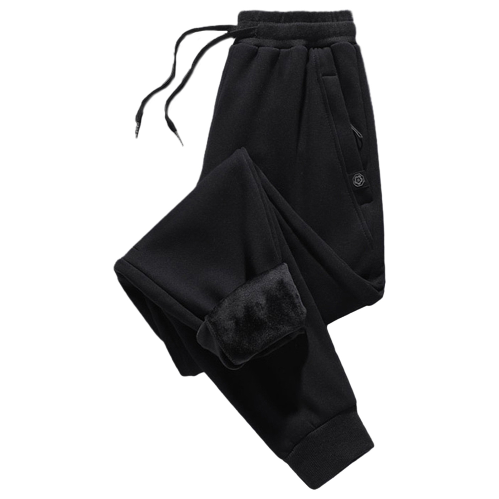 UHH Ankle-banded Trousers Mid-waist Fleece Pants Men's Winter Jogger Pants Elastic Drawstring Waist Thick Plush Lined Ankle-banded Loose Fit Sports Sweatpants with Pockets – Warm and for Outdoor - 2