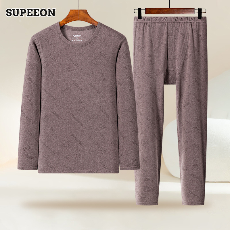 Men's thermal underwear velvet thermal underwear set round neck long sleeved trousers comfort set ราคา 343 บาท*ส่งฟรี