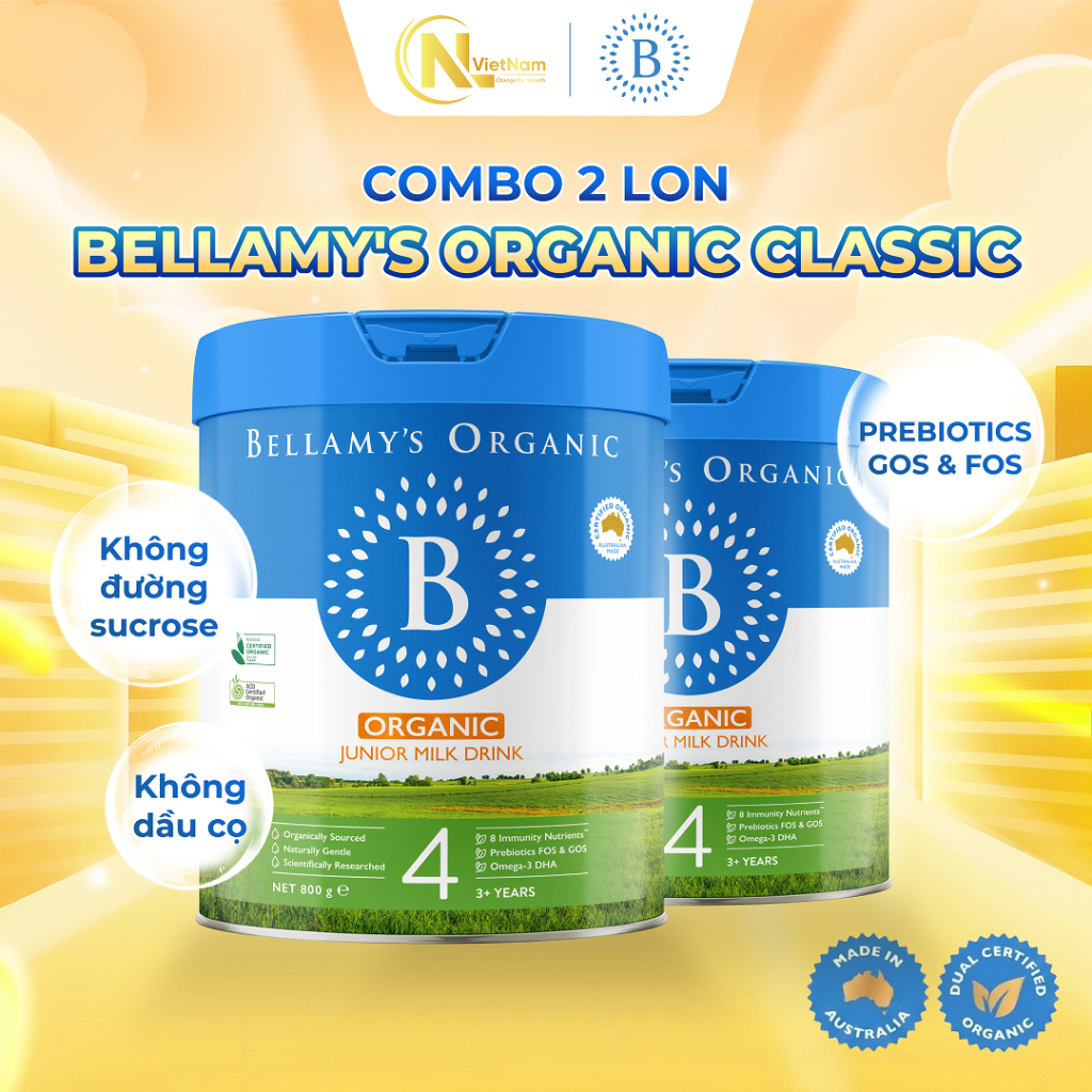 (Kèm quà) Combo 2 lon Sữa Hữu Cơ Bellamy's Organic Classic 2.0 Số 4 800g