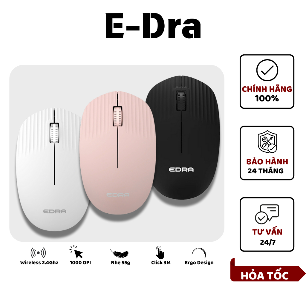 [Bảo Hành 24 Tháng] Chuột Không Dây E-DRA EM608W Kết Nối USB Wireless 2.4G, Độ Phân Giải 1000 DPI