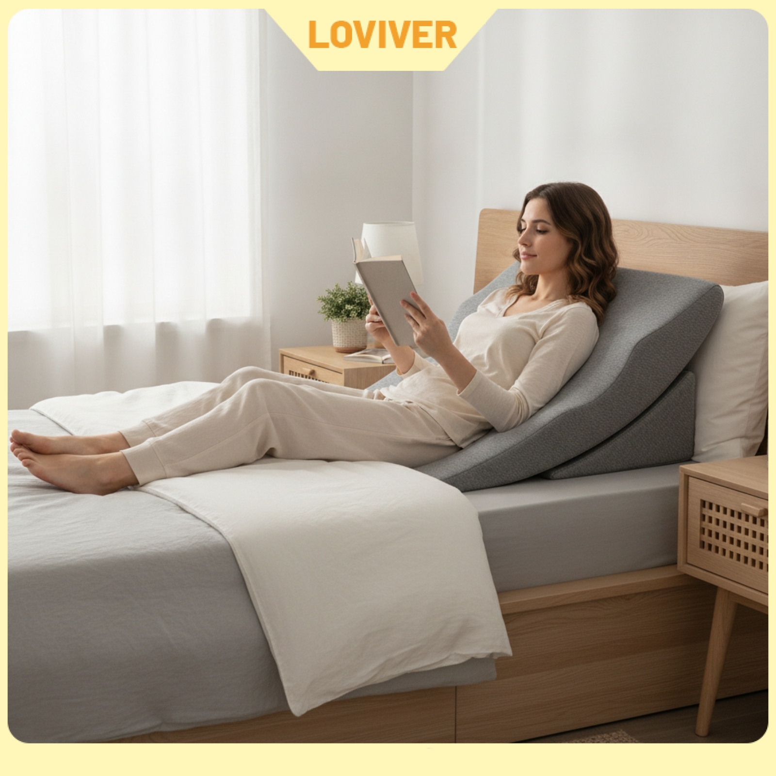 LOVIVER Sloped Bed Wedge Cushion with Storage Bag Versatile Inclined Bed Backrest High-Density Backrest Support Pillow Soft for Bedroom ราคา 4,187 บาท*ส่งฟรี
