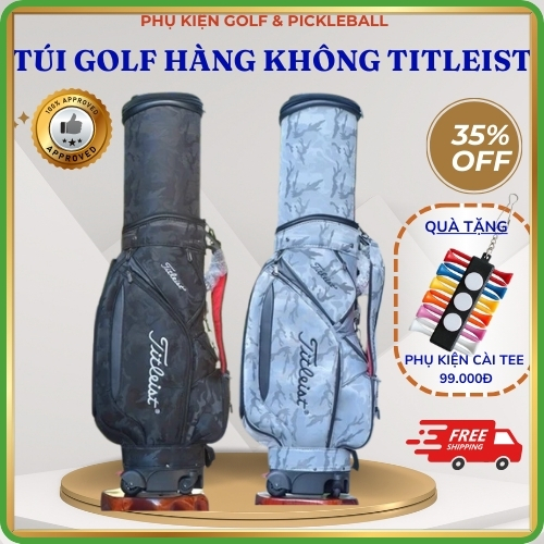 ( TẶNG PHỤ KIỆN )TÚI GẬY GOLF TITLEIST NẮP CỨNG - CHUẨN HÀNG KHÔNG, BẢO VỆ GẬY TỐI ĐA