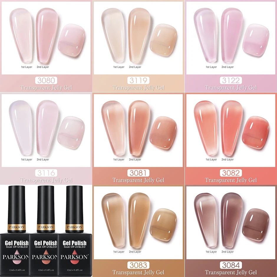 Parkson 12ML Transparent Series Color Gel Nail Polish Glitter Semi Permanent Full Coverage Lacquer Nude Varnishes Top Base Coat