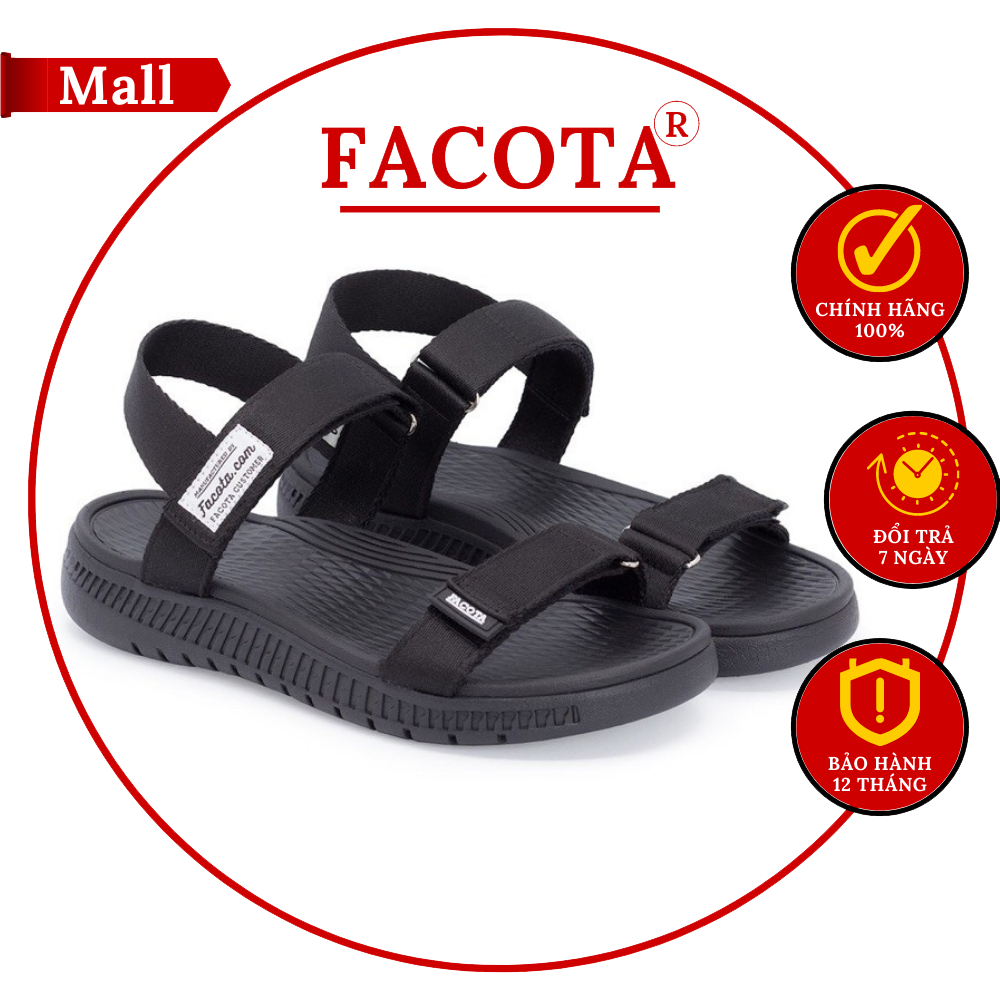 Giày sandal Facota nam nữ chính hãng AN01, Facota đen full nam nữ
