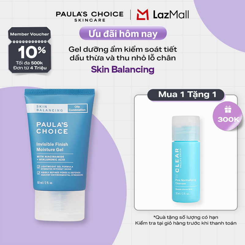 Kem dưỡng ẩm ban đêm dạng gel Kiểm soát tiết dầu cho da thoáng mịn Paula’s Choice Skin Balancing Invisible Finish Moisture Gel 60ml 3400