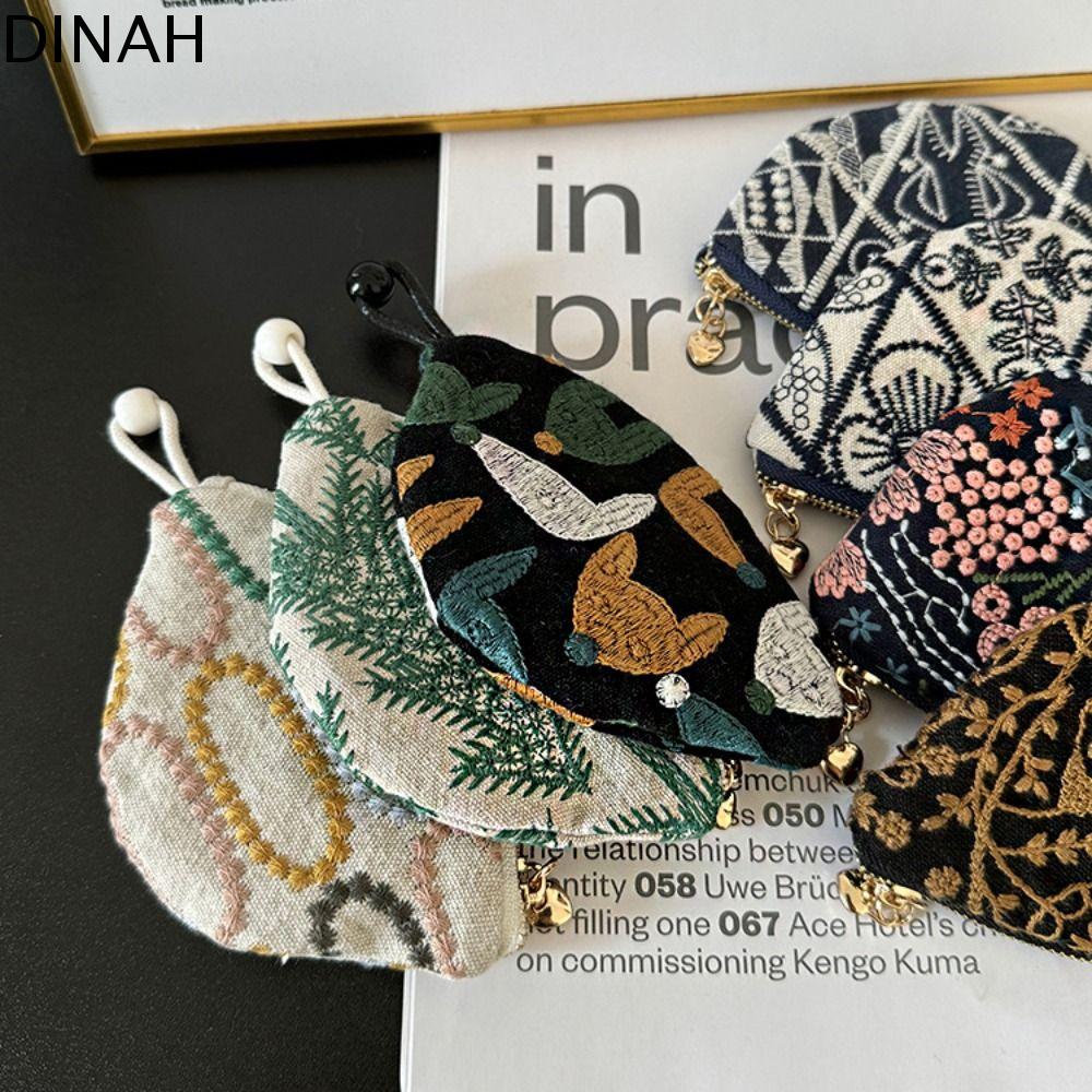 DINAH Di động Ví đựng tiền xu phong cách dân tộc Vải lanh Cotton Hoa Túi đựng đồ thêu Đa chức năng Phong cách Hàn Quốc Túi Chìa Khóa Kiểu kéo Sinh viên
