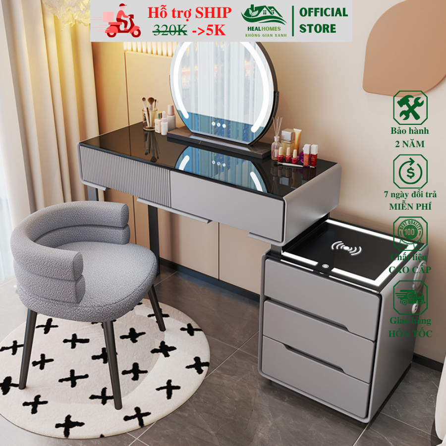 Bàn Trang Điểm Phong Cách Hiện Đại, Sang Trọng Có Sạc Không Dây, Loa Bluetooth,Cổng USB HEALHOMES