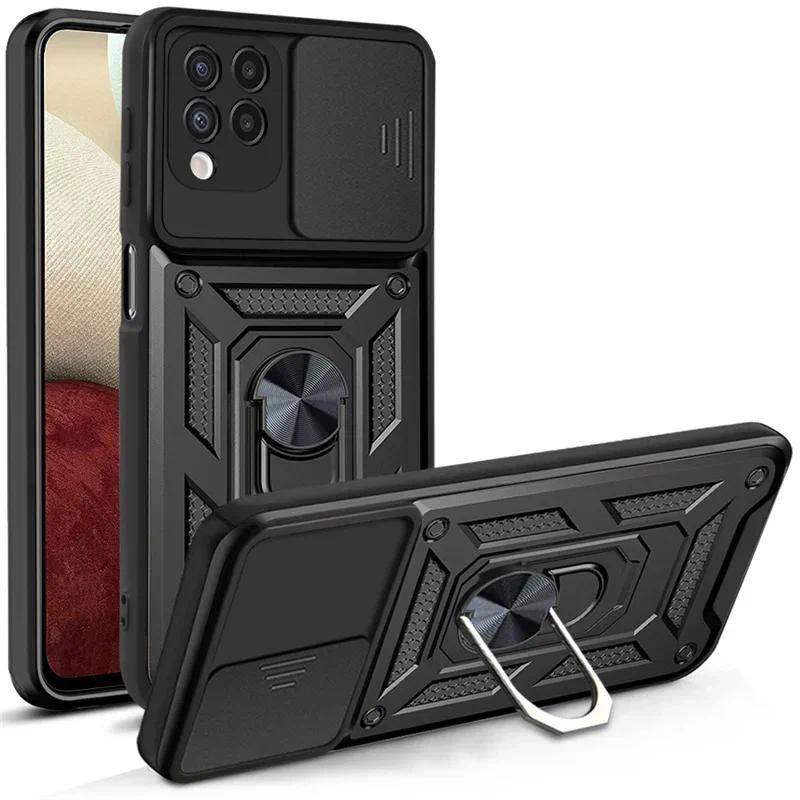 Ốp bảo vệ ống kính cho Samsung Galaxy A12 Điện thoại Bọc thép vòng nam châm kim loại chống sốc Samsu