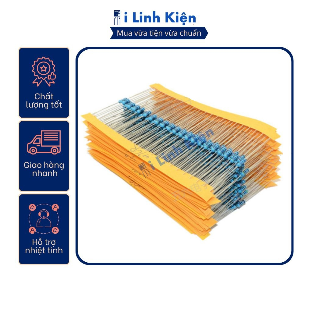 Điện trở vạch 1/4w 680r - 3.6k 1% chân đồng túi 50 con