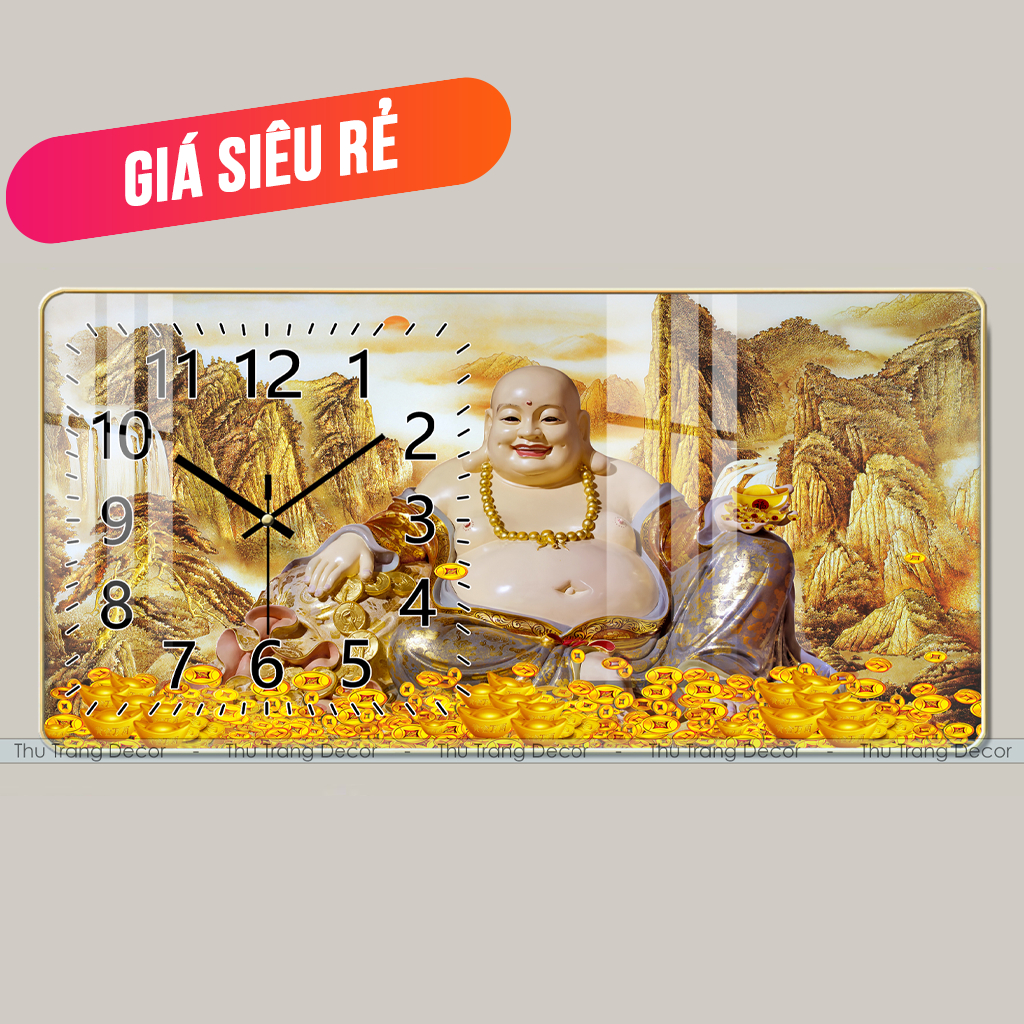Đồng Hồ Tráng Gương Treo Tường "PHẬT DI LẶC/PHẬT GIÁO" In UV 5D Cao Cấp