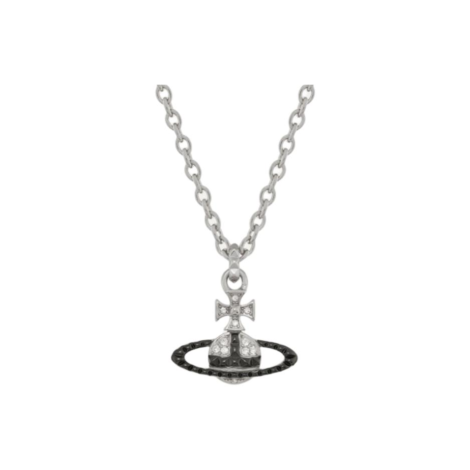Vivienne Westwood Brass Metal, Faux Crystal Necklaces Women's Black/White Zircon