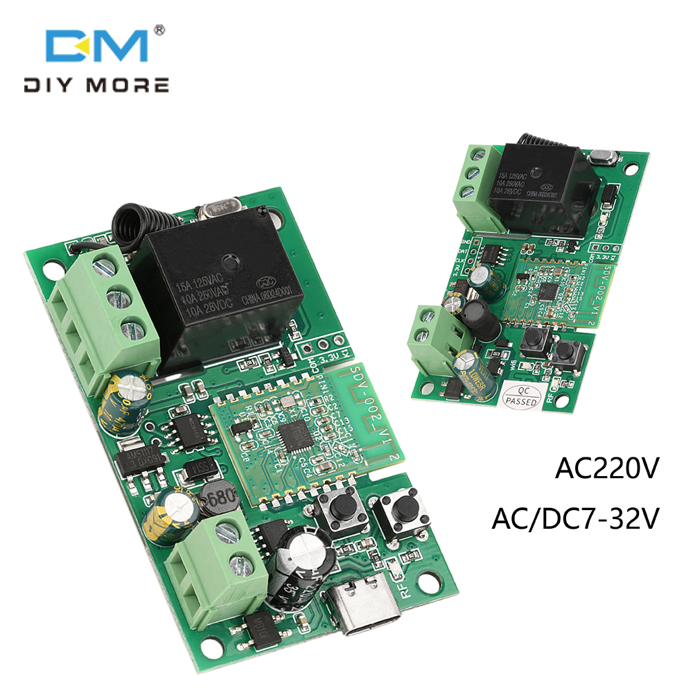  Diymore AC 220V DC5V-32V Pro đơn kênh tự khóa thông minh Wifi rơ-le Bluetooth mô-đun hỗ trợ 433Mhz điều khiển từ xa RF kết nối với ứng dụng Ewelink 