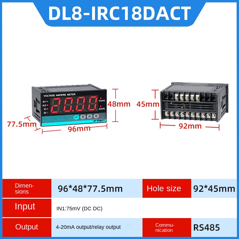 DL8-IRC18DACT | Đồng Hồ Đo Điện Áp & Dòng Điện TOKY - Tùy Chọn Khác DL8-IAACT/RC10AACT/IRC18V600/IV600/RC18DACT | Hỗ Trợ 24V | Đa Dạng Phạm Vi Đo