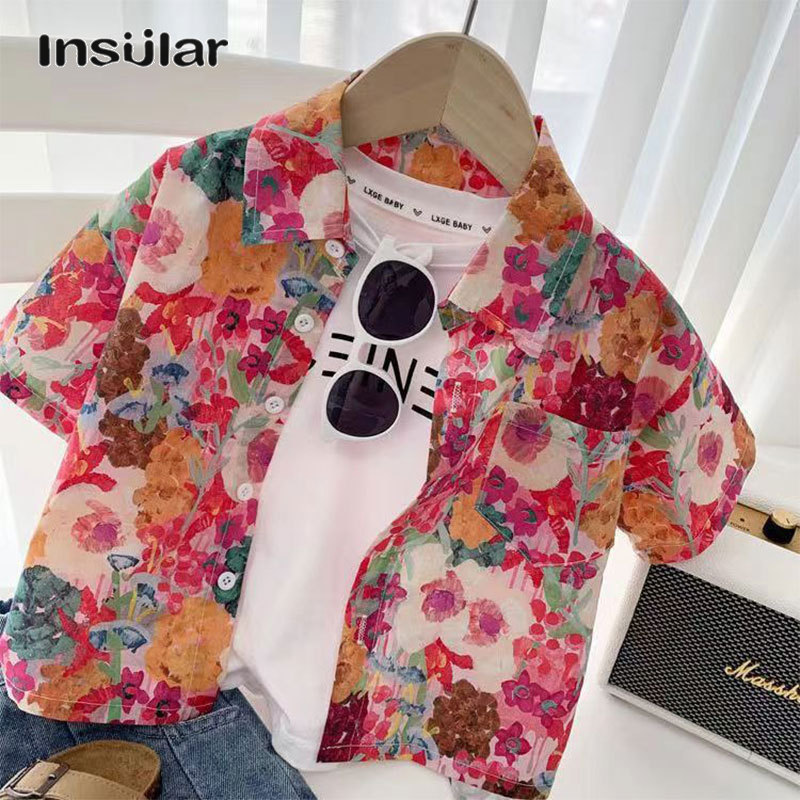 Insular เสื้อลายดอกเด็ก สไตล์ฤดูร้อนยอดนิยมสำหรับเด็กผู้ชาย เสื้อลำลองสำหรับเด็ก เสื้อเชิ้ตสไตล์เบบี้บีชของเหล่าเซเลบริตี้ แขนสั้น เสื้อลายดอก แฟชั่น เย็น ราคา  160 บาท*ส่งฟรี