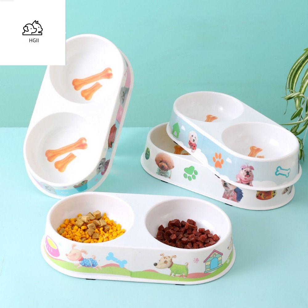 HGII In hoạt hình Bát đôI cho thú cưng Chống trượt Hình bầu dục Khay uống thức ăn cho chó Thiết thực Mẫu ngẫu nhiên Đĩa uống cho thú cưng Dành cho chó mèo