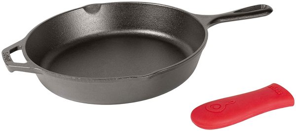 Lodge 10.25 inch Pre Seasoned Cast Iron Skillet Frying Fry Pan Frypan with Red Silicone Heat Proof Hot Handle Holder Sleeve Cover Singapore