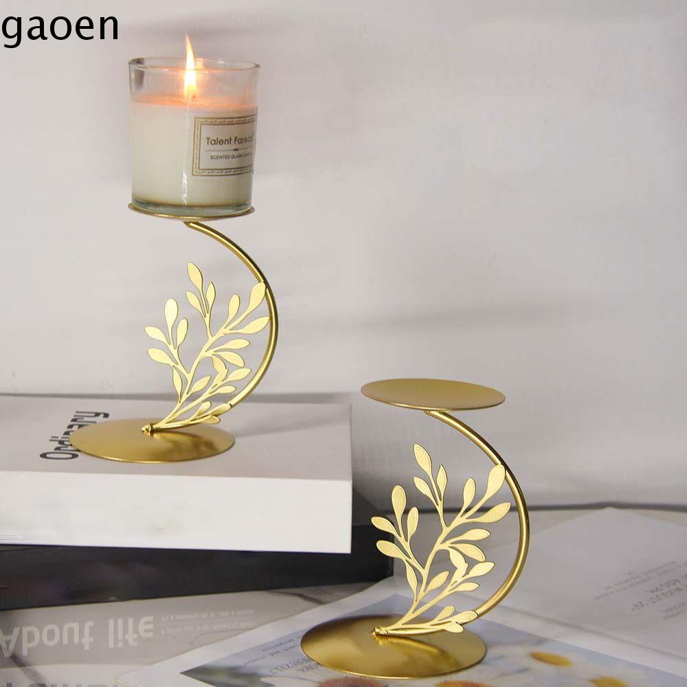 GAOEN Tinh tế Giá đỡ nến hình lá Nhỏ Hiện đại Đồ trang trí chân nến để bàn Hoài cổ Chống gỉ Giá nến Vàng Đạo cụ đám cưới
