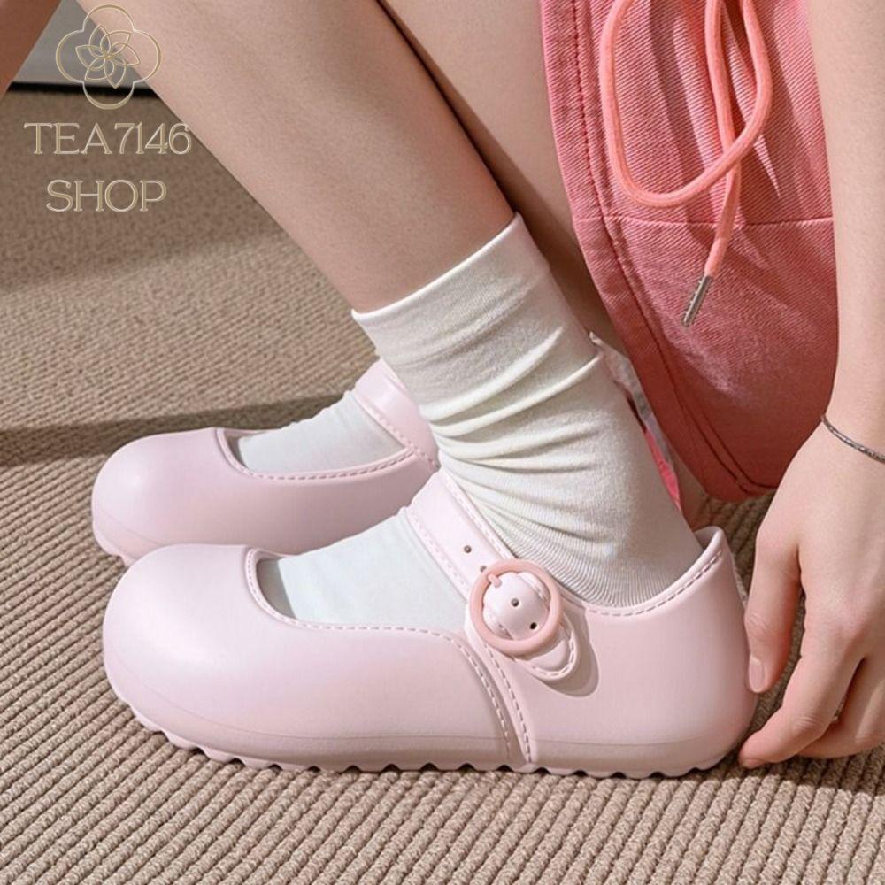 TEA7146 Lolita. Dép MaryJane EVA Đế mềm Màu kẹo Giày Ballerina mũi vuông Trong Chống trượt Dép xỏ ngón Phụ nữ