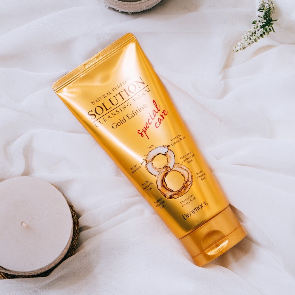 Sữa rửa mặt tinh chất vàng Deoproce Natural Perfect Solution Cleansing Foam Gold Edition 170g