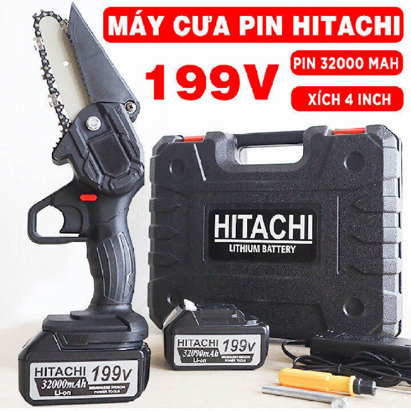 Bảng giá Máy cưa xích dùng pin Hitachi 199V Dung Lượng Khủng 32000 mAH - Bộ Máy Cưa Cầm Tay Không Chôi Than - Pin 10 Cell - Máy Cắt Cầm Tay Dùng Pin