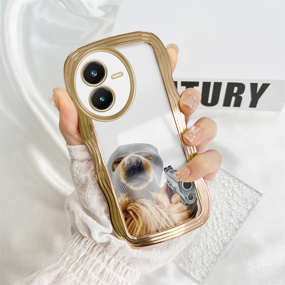 GGK Casing For Vivo Y22 Y22S Y31 2021 Y51 2020 Y51A 2021 Y53S 4G Funny Cartoon Dog Pattern Phone Case Wavy Edge Soft Silicone Plating Phone Shell Full Camera Protect Case Cover