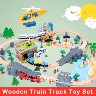 54/82/95pcs Wooden Train Toy Set Magnetic Connection Cars Wood Railroad Track Play Set Compatible with Thomas Brio IKEA