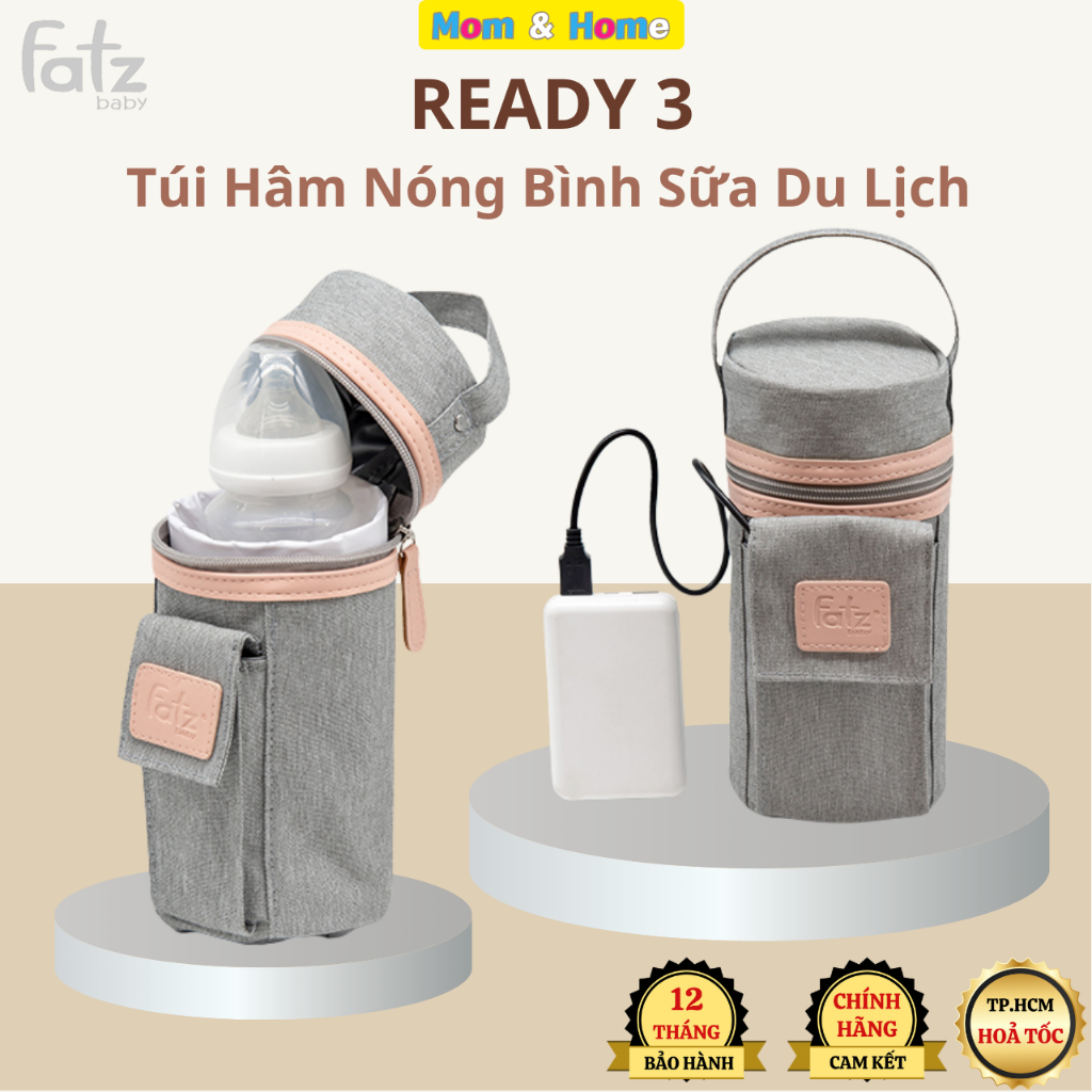 Túi Ủ & Hâm Nóng Bình Sữa Xách Tay Du Lịch FatzBaby READY 3 Sạc USB Bảo Hành Chính Hãng 12 Tháng