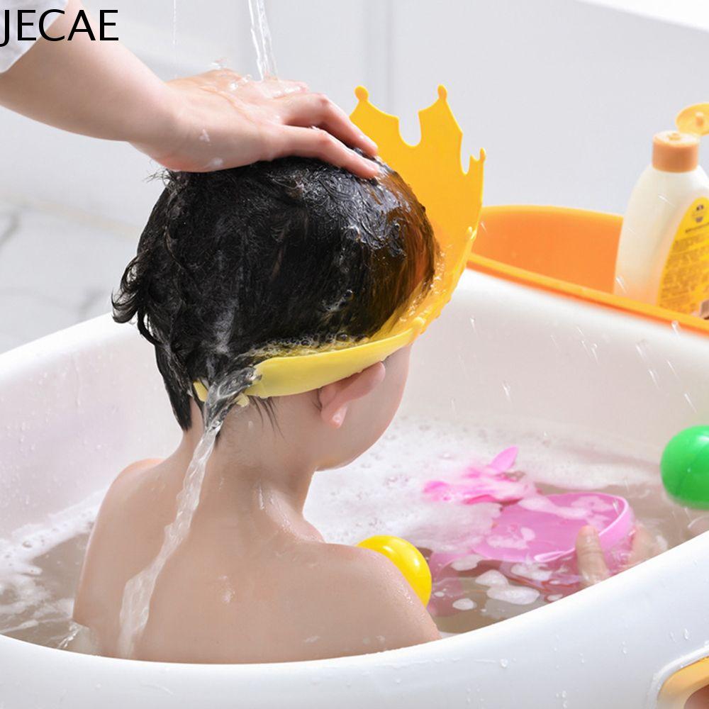 JECAE Mềm An toàn Rắn Màu Sắc Tai and Bảo Vệ Mắt Mũ tắm Trẻ em Rửa Tóc Khiên Hat Vương Miện Hình Dạng Vòi hoa sen Head Cover Bé Nắp Dầu Gội Đầu