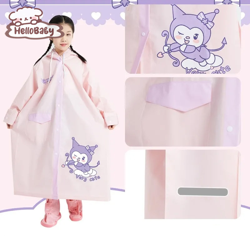 Hellobabyu Áo mưa trẻ em áo mưa Cô Gái Một Mảnh Áo Mưa kuromi hoạt hình dễ thương áo mưa