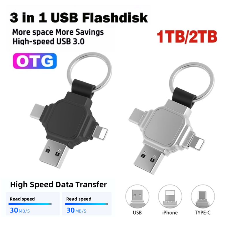 Ổ Đĩa Flash 2TB Dành cho Iphoen 15/16 Pro Max, điện thoại Android và máy tính bảng điện thoại 1TB, Thẻ lưu trữ ảnh 3 trong 1 cho Iphone 14/13/12/11, lưu trữ bộ nhớ dễ dàng sao lưu video ảnh