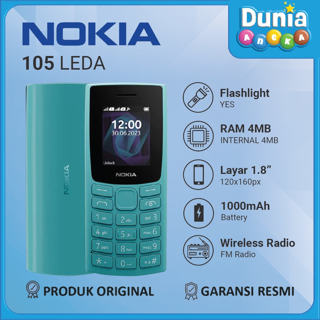 HP Nokia 105 Leda Dual Sim RAM 4MB/ROM 32MB - Layar 1.8" - Baterai 1000mAh - Garansi Resmi Harga 250,000 rupiah*Gratis Ongkir